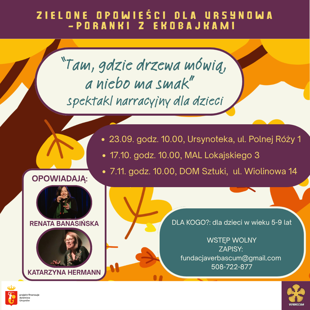 Plakat Zielone opowieści dla Ursynowa — terminy wydarzeń